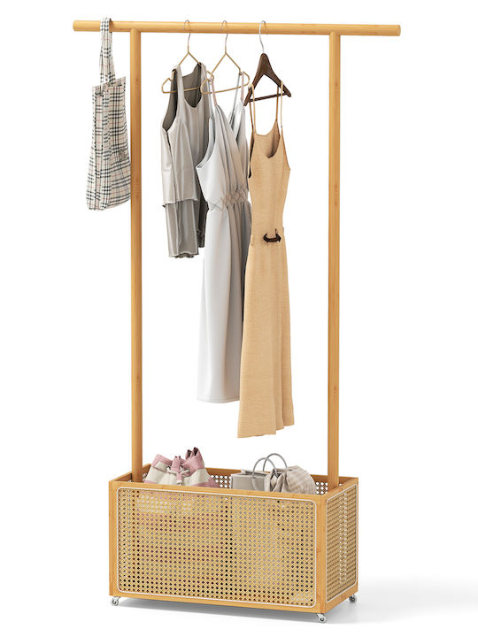 Costway Wheeled Floor Garment Rack made of Bamboo White 100x32.5x172cm