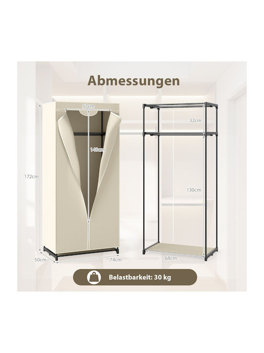 Costway Fabric Wardrobe with Zipper and Shelves in Beige Color 75x50x170cm