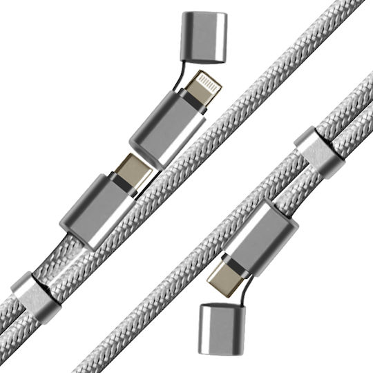 Akashi 3 В 1 Necklace 100w Usb-c Към Usb-c Lightning Кабел Сребрист