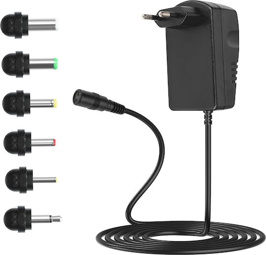 Max Excell Multi-device Sector Charger 30w Adjustable 3-12v 6 Included Tips Black
