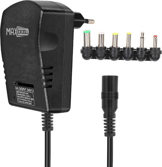 Max Excell Multi-device Sector Charger 30w Adjustable 3-12v 6 Included Tips Black