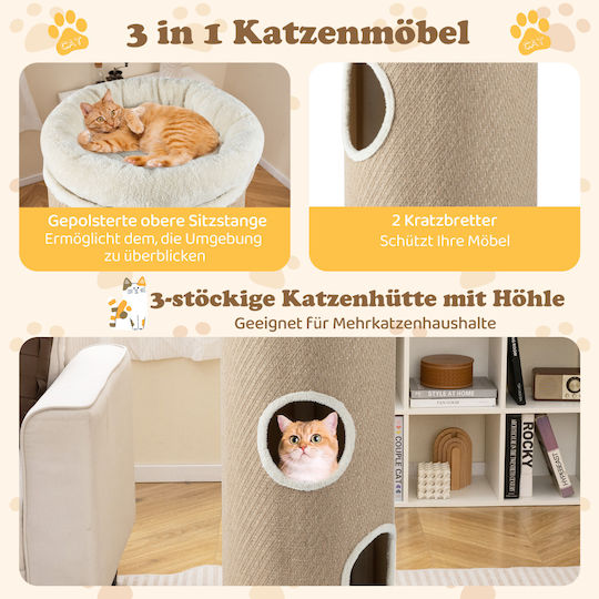 Costway Four-Story Cat Shelter Multiple Cats Removable Soft Brown Bed Pv10300cf