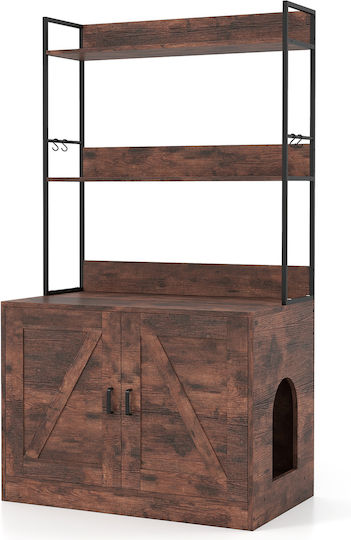 Costway Compact Cat Litter Furniture Bookshelf Entrance Brown Pv10388cf