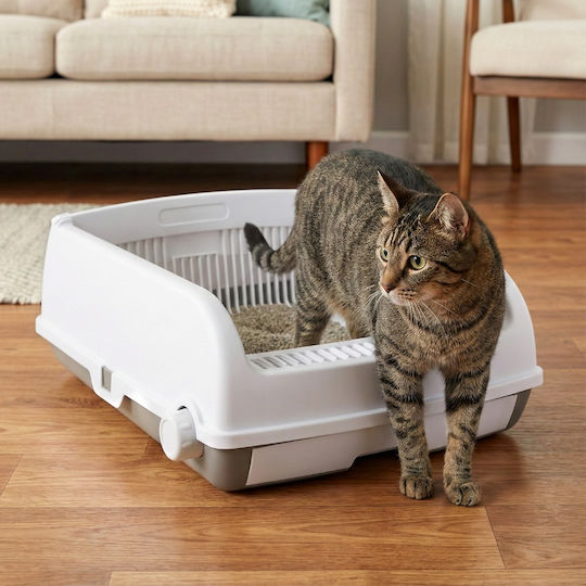 Costway Cutie Nisip Pisici Fără Capac Design Cu Sertar Tavă & Lopățică Detasabilă Albă Pv10466wh