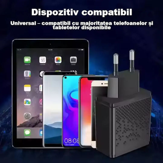 Încărcător Fără Cablu GaN cu Port USB-A și Port USB-C 65W Livrarea energiei / Quick Charge 3.0 Negruς