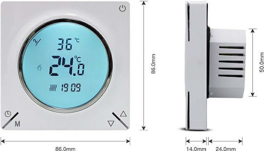 Thermostat Th-12 Digital Screen Built-in 16a 3500w 220v Power Supply Floor Sensor White