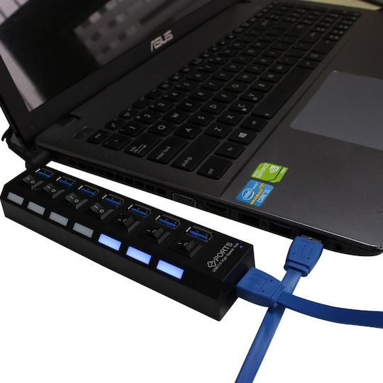 Usb Хъб Hb6 3.0 Висока Скорост 7 Порта Usb 3.0 On Off Бутон Високоскоростна Usb 3.0 Връзка Външен Захранващ Адаптер