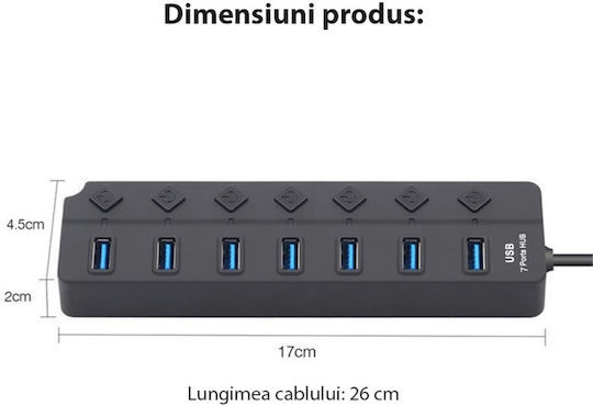 Hub USB 7 Porturi Huba2401 7 X USB 2.0 Alimentare Indicator LED Comutator Independent Negru