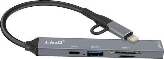 Linq USB-C Lightning OTG USB-Hub 1x USB-C Anschluss + 2x USB + SD TF Karte Schwarze