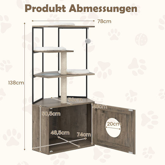 Costway Cat Desk Built-In Cabinet & Hole & Pet Eyes Pv10389gr