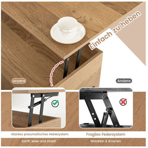 Rectangular Central Metal Coffee Table with Lifting Mechanism Natural Colour M100xW50xH45cm