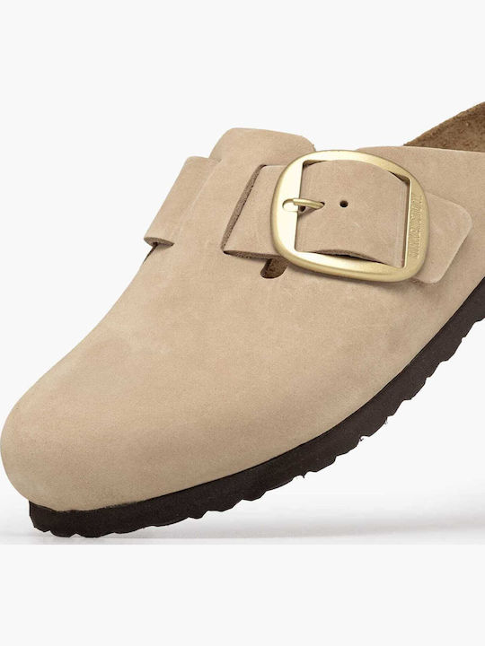 Birkenstock Γυναικεία Δερμάτινα Σαμπό Μπεζ