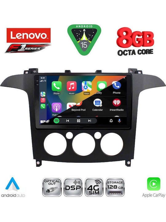 Lenovo Car Audio System for Ford S-Max 2006-2014 with A/C (Bluetooth/USB/WiFi/GPS/Apple-Carplay/Android-Auto) with Touch Screen 9"