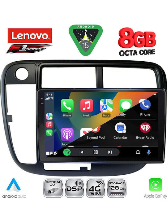 Lenovo Car Audio System for Honda Civic 1995-2001 with Clima (Bluetooth/USB/WiFi/GPS/Apple-Carplay/Android-Auto) with Touch Screen 9"