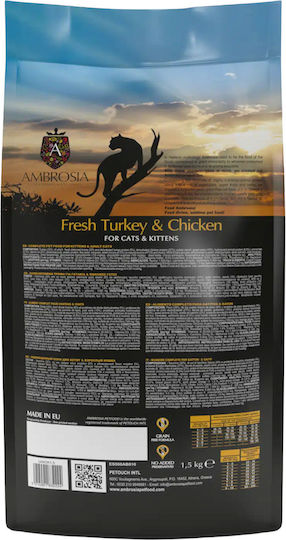 Ambrosia Cat & Kitten Trockenfutter ohne Getreide für junge Katzen mit Huhn / Türkei 5kg
