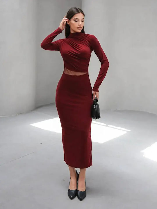 Midi Dress for Wedding - Christening with Burgundy Tulle