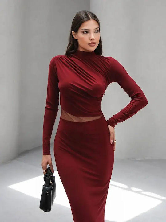 Midi Dress for Wedding - Christening with Burgundy Tulle