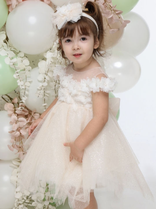 Mi Chiamo Ecru Baptism Dress Made of Tulle K4701F
