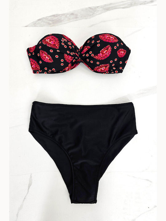 Set Bikini Set De Bikini Push Up Talie Înaltă Negru