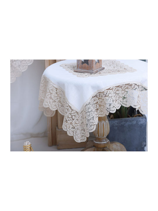 Liolios Home Τραπεζομάντηλο Λινό με Κέντημα Qz1600053 Cappuccino 85x85εκ.