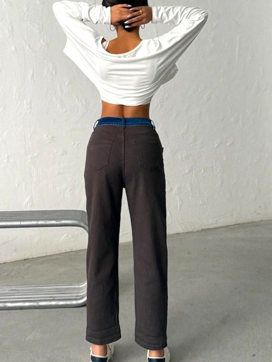 Ψηλόμεσο Γυναικείο Jean Παντελόνι σε Boyfriend Εφαρμογή Brown
