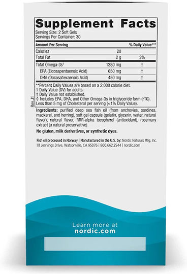 Nordic Naturals Ultimate Omega Fish Oil 1280mg 60 softgels Lemon