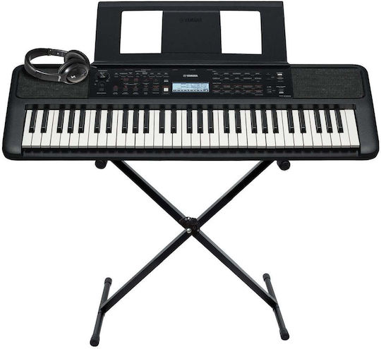 Yamaha Keyboard PSR-E383 with 61 Keys with Stand and Headphones Black Premium Βundle II