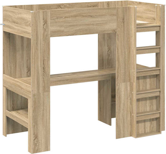 Pat pentru Copii Loft Bed Single cu Birou Bej pentru Saltea 90x200cm