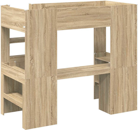 Pat pentru Copii Loft Bed Single cu Birou Bej pentru Saltea 90x200cm