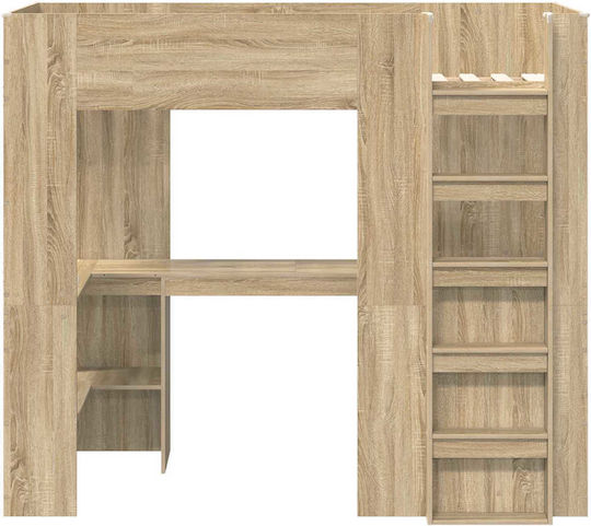 Pat pentru Copii Loft Bed Single cu Birou Bej pentru Saltea 90x200cm