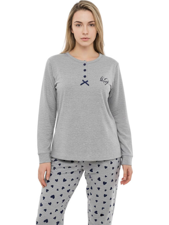 Lovelx Homewear Χειμερινό Γυναικείο Σετ Πιτζάμας Βαμβακερό Γκρι Lovelx Homewear Χειμερινό Γυναικείο Σετ Πιτζάμας Βαμβακερό Γκρι