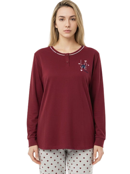 Lovelx Homewear Χειμερινό Γυναικείο Σετ Πιτζάμας Βαμβακερό Μπορντό Lovelx Homewear Χειμερινό Γυναικείο Σετ Πιτζάμας Βαμβακερό Μπορντό
