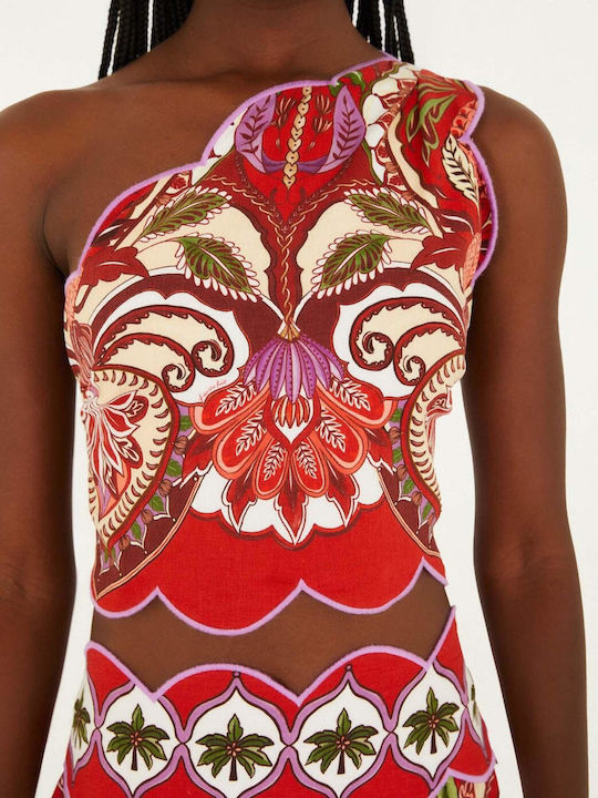 Γυναικεία Μπλούζα με έναν Ώμο Floral Odara Red