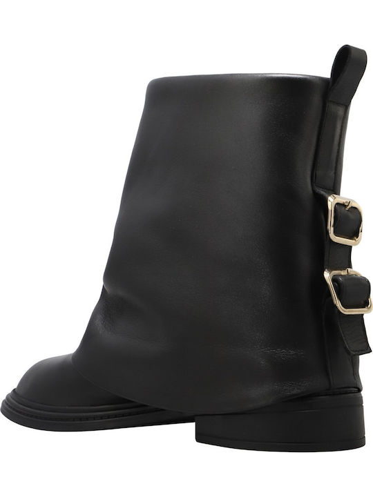 Leder Stiefeletten Damen Schwarz