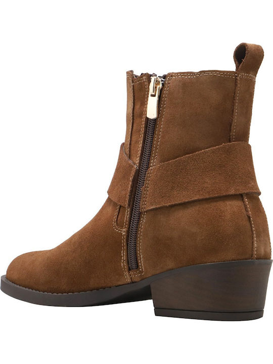 Wildleder Damen Biker-Stiefel Tabac Braun