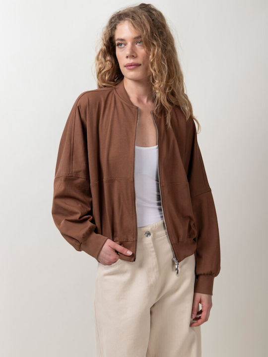 Women's Cardigan with Zipper Brown