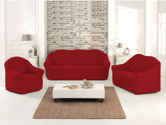 Homeone Burgundy Elastic Covers Living Room Set Xv02 3 Pieces