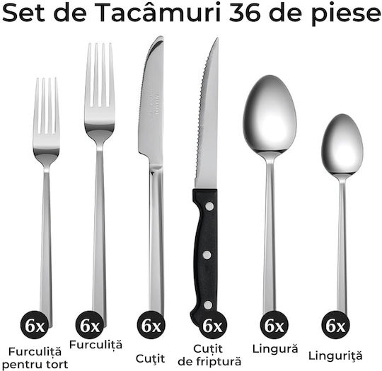 Miamio Set de Tacâmuri Inoxidabil Argintiu 36buc