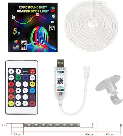 Waterproof LED Strip USB 5V RGB Light 2m Neon Flex with Power Supply & Remote Control