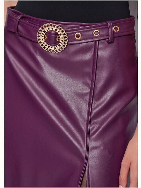 Leather Pencil High-waisted Maxi Skirt Purple