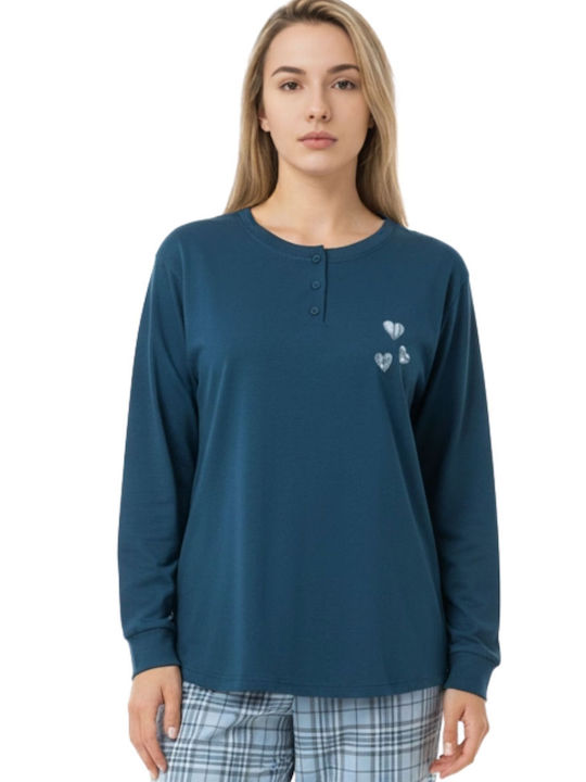 Lovelx Homewear Χειμερινό Γυναικείο Σετ Πιτζάμας Βαμβακερό Πετρόλ Lovelx Homewear Χειμερινό Γυναικείο Σετ Πιτζάμας Βαμβακερό Πετρόλ