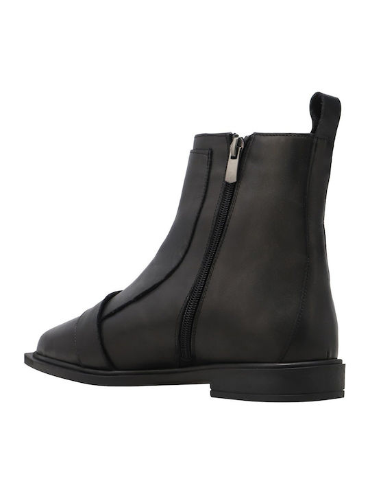 Leder Stiefeletten Damen Schwarz