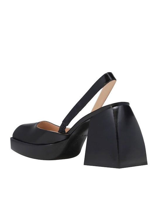 Leder Pumps mit Chunky hohem Absatz Schwarz