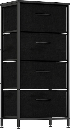Wooden Chest of Drawers with 4 Drawers Black Velvet-Black Metal with Fabric Coating 45x30x95cm