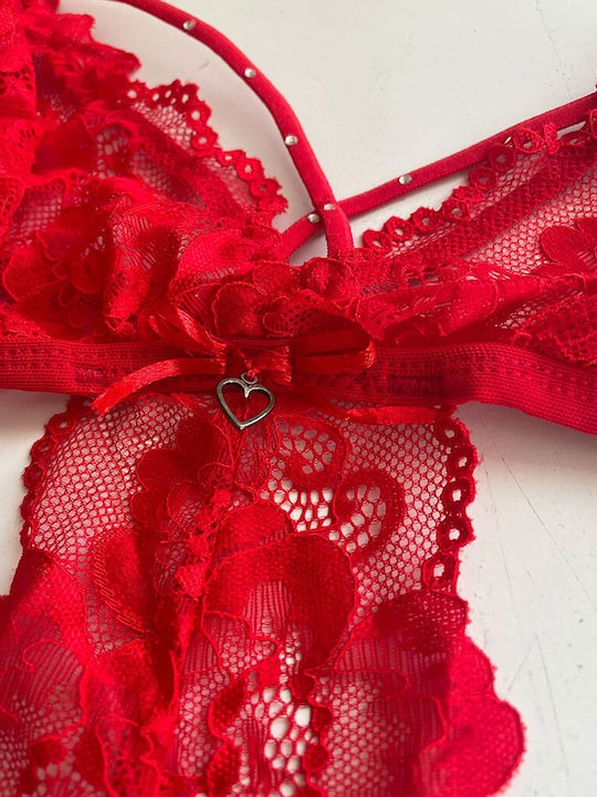 Freemove Sexy Bodysuit Rot Tanga String Spitze 18507