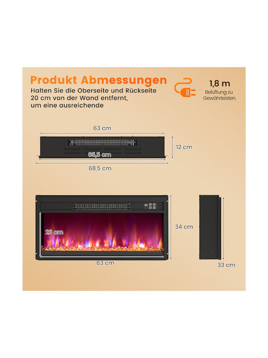 Costway Επιτοίχιο Ηλεκτρικό Τζάκι 1500W 49.1x12.3cm Μαύρο