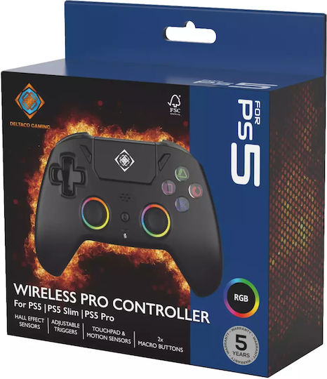Deltaco GAM-189 Ασύρματο Gamepad με Hall Effect Sticks για PS5 / PC / Android / iOS Μαύρο