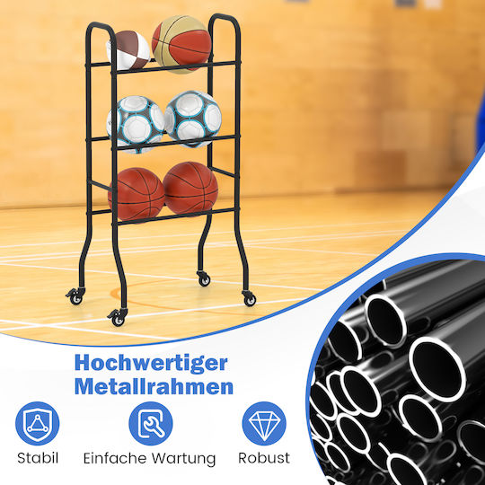 Costway Rolling Three-Tier Metal Ball Organizer Ball Rack Ball Cart Sp38515
