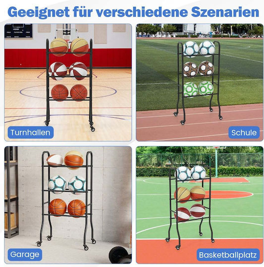 Costway Rolling Three-Tier Metal Ball Organizer Ball Rack Ball Cart Sp38515