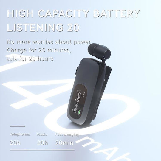 K75 In-ear Bluetooth Handsfree Ακουστικό Πέτου Ασημί